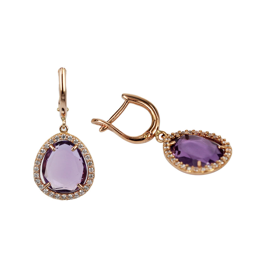 Fabio Ferro Charm Earrings in Rose Gold with Amethyst and Zirconia Hydrothermal Quartz