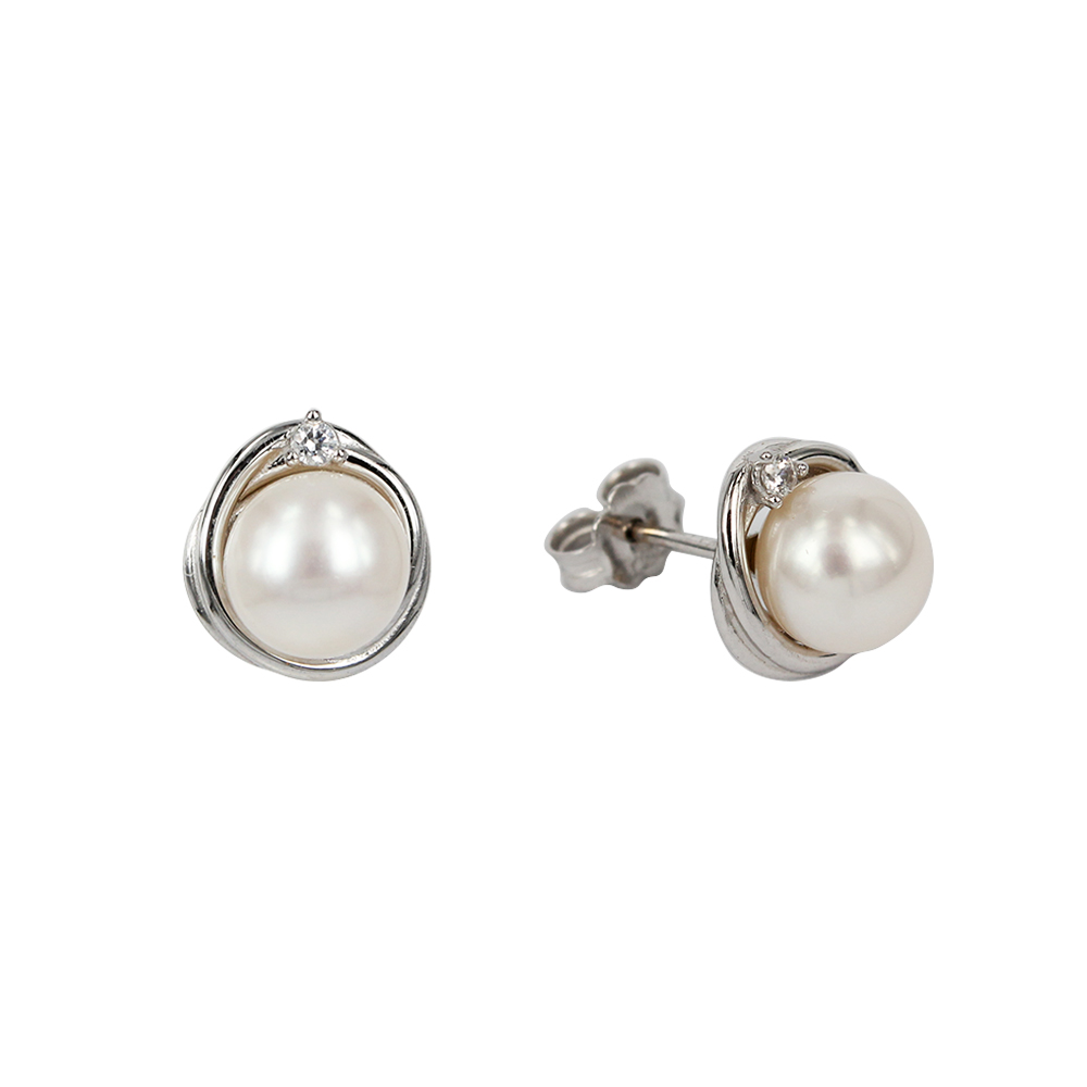 Fabio Ferro Pearl Nest Earrings in White Gold and Zircons