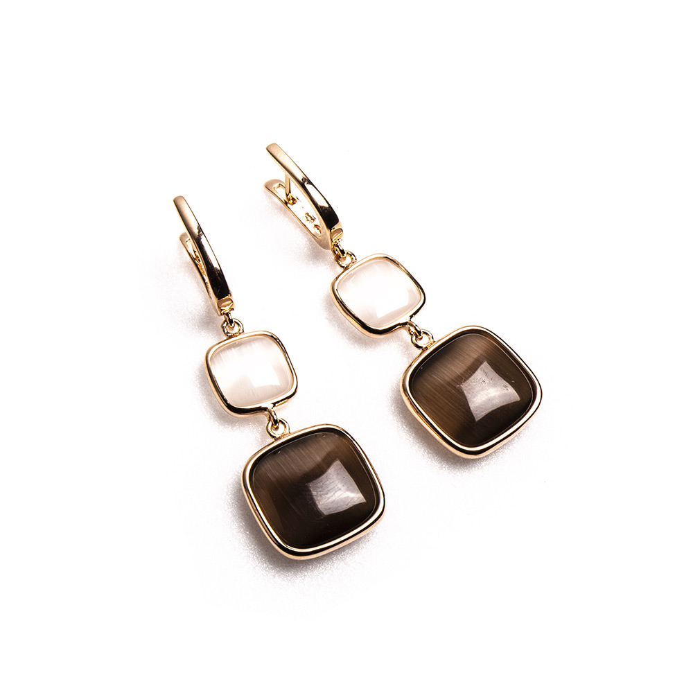 Madi Pendant Earrings with Brown and White Hydrothermal Quartz