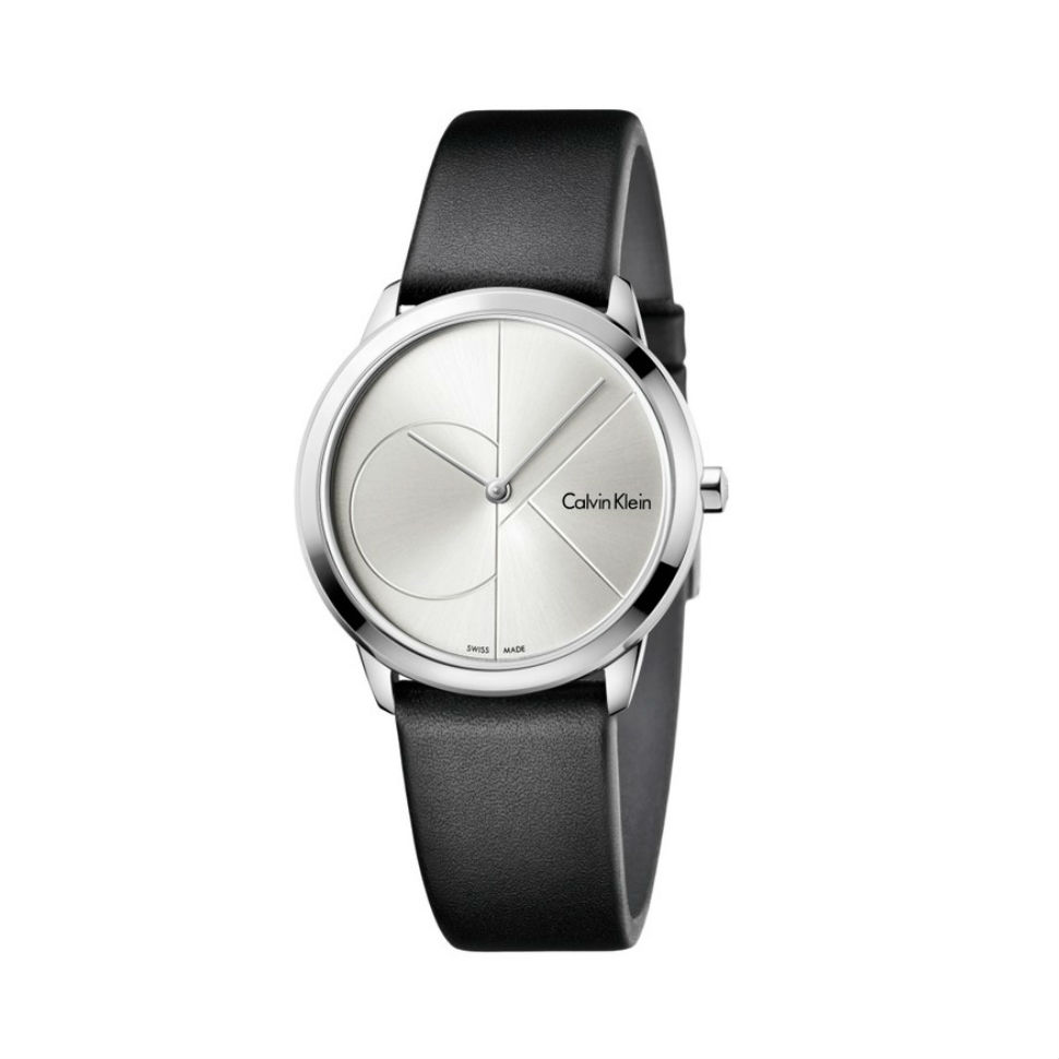 Calvin Klein Women's Steel Minimal Silver Collection Watch With Black Leather Strap