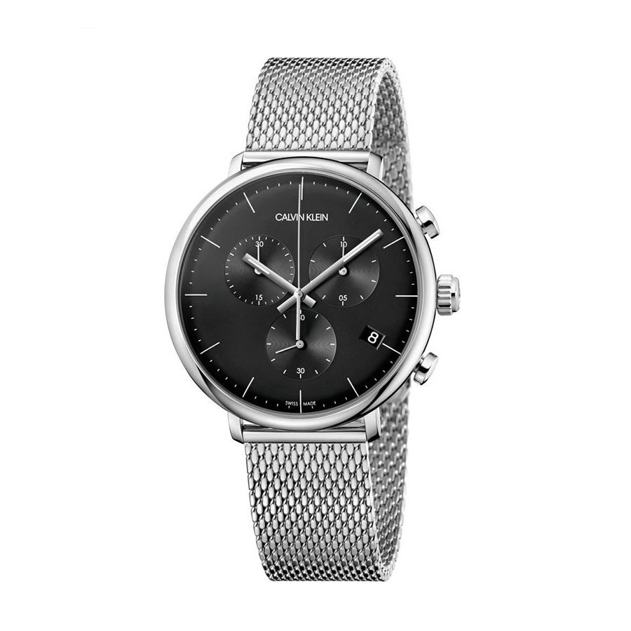 Calvin Klein Men's Watch New High Noon Chrono Collection Black Stainless Steel Case MM. 43 With Milan Mesh Strap