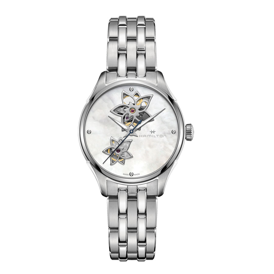 Hamilton Women's Jazzmaster Open Heart Automatic Watch in White Mother of Pearl and Diamonds Case MM. 34