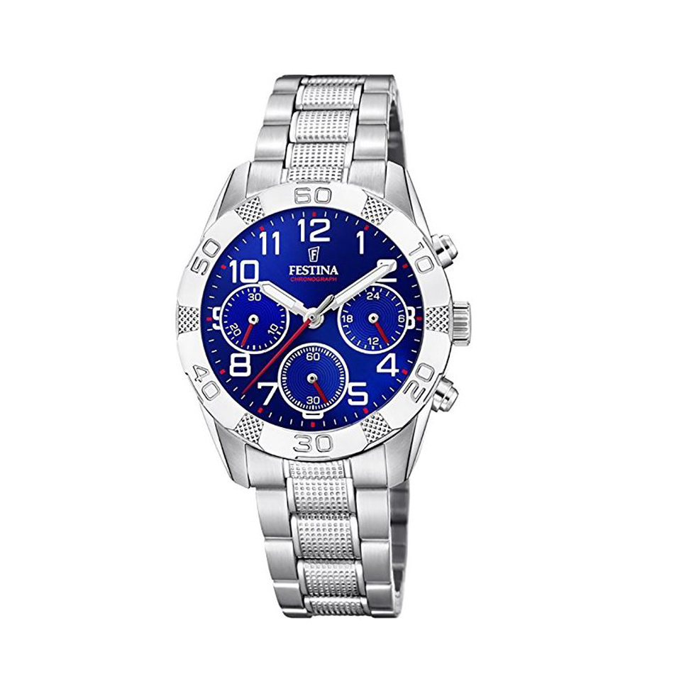 Festina Junior Chronograph Watch In Steel MM. 36 With Blue Dial
