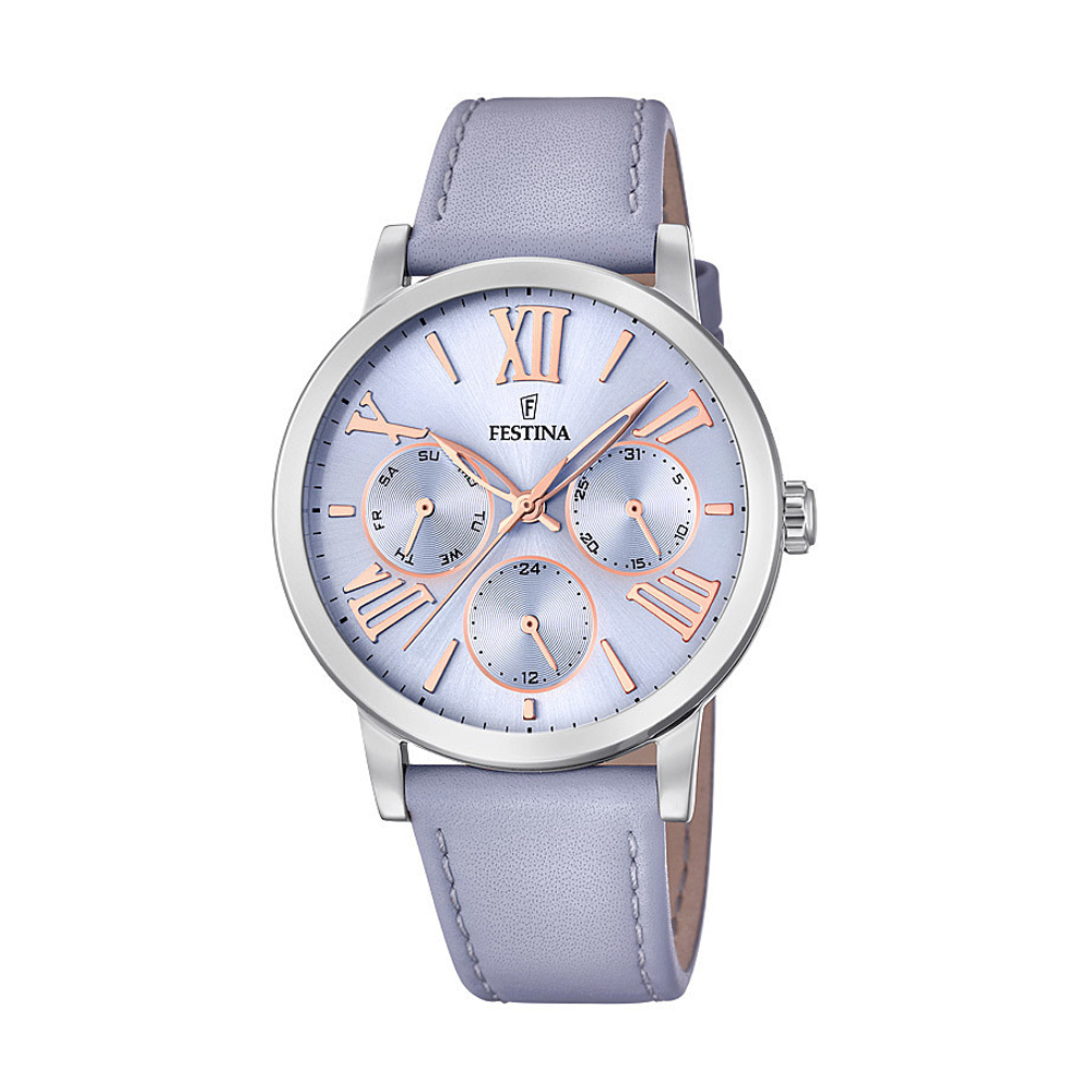 Festina Watch Woman In Steel Case MM. 36 with Lilac Dial and Glicine Leather Strap