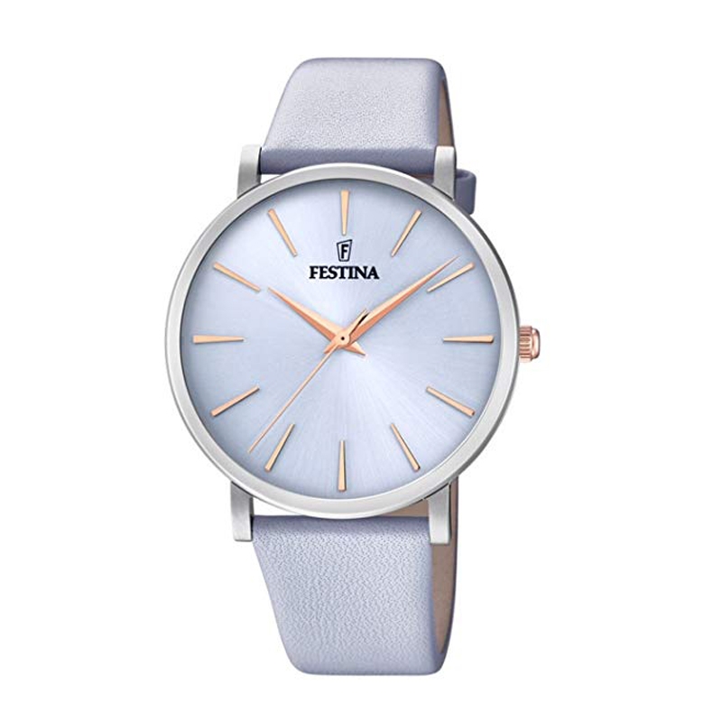 Festina Women's Watch Classic In Steel MM. 38 Color Lilac Wisteria with Leather Strap