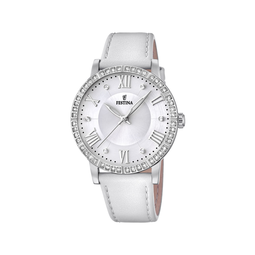 Festina Boyfriend Silver White Leather 36.5 mm Watch