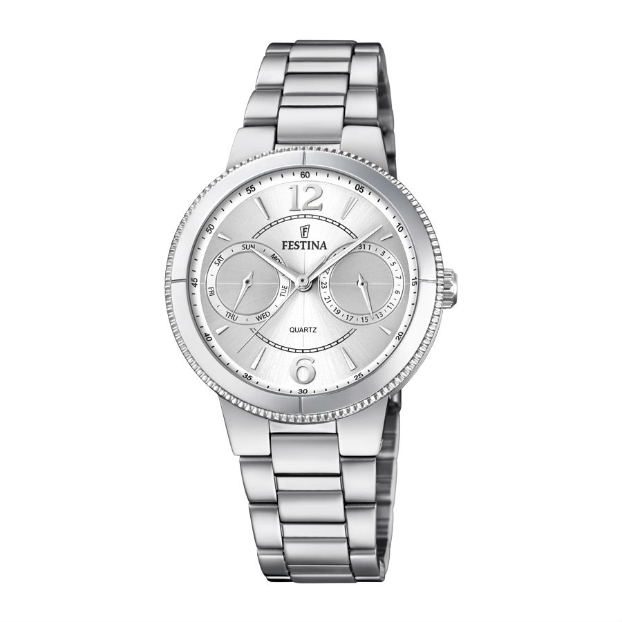 Festina Watch Woman In Stainless Steel Multifunction Model With Argentè Dial
