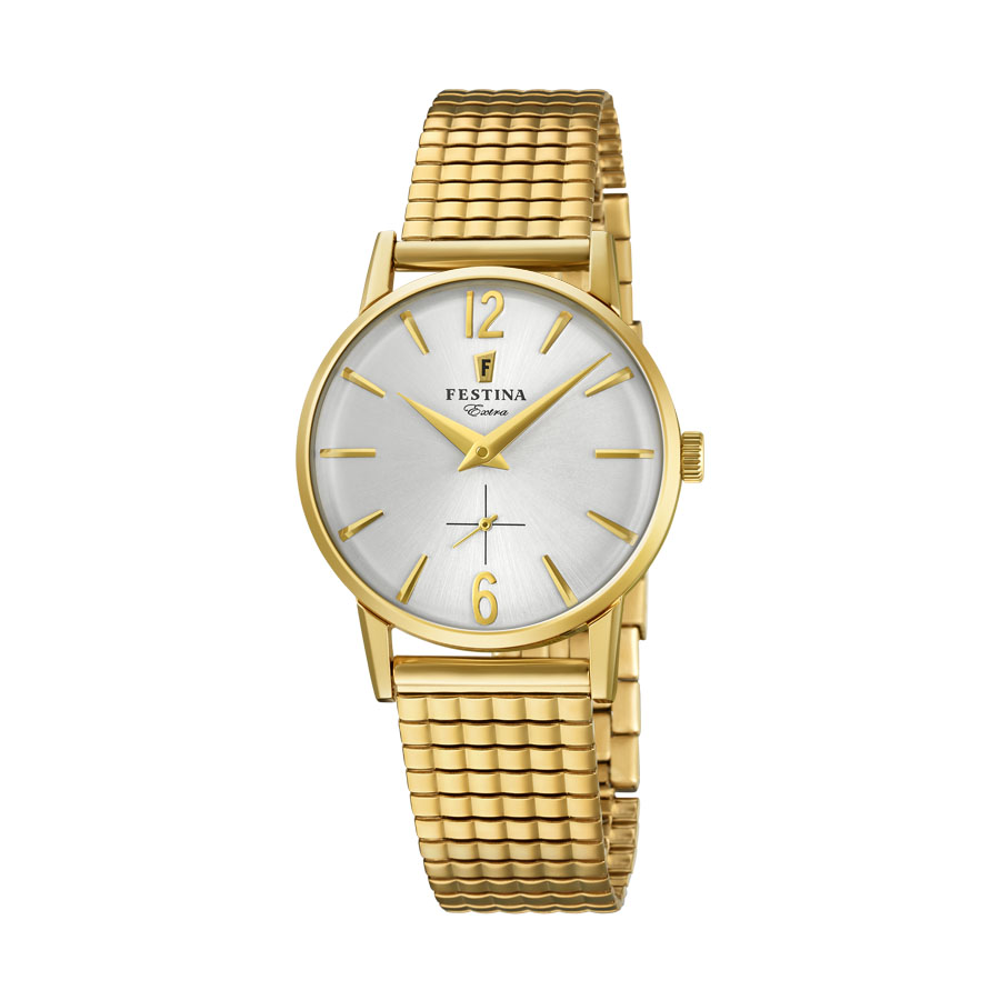 Festina Watch Woman Extra Collection In Yellow Gold Plated Steel MM. 29 Argentè Dial With Elastic Strap