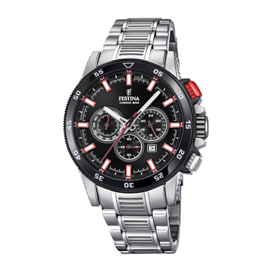 Festina Men's Chrono Bike Collection Watch In Steel Case MM. 43 With Black Dial