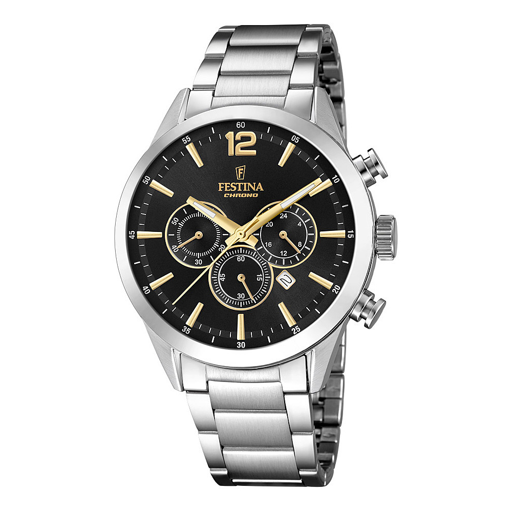 Festina Watch Man Timeleless Chrono Collection In Steel MM. 43 With Black and Gold Dial