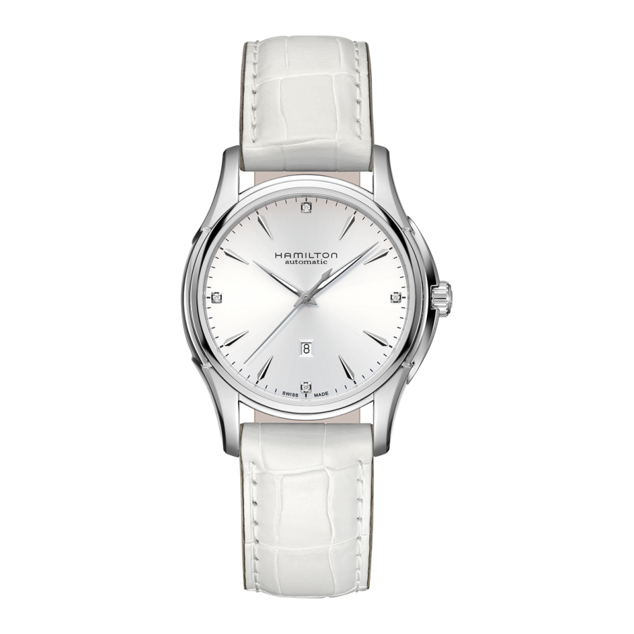 Hamilton Women's Watch New Model Jazzmaster Viewmatic Lady Automatic MM. 34 White Dial with Diamonds and White Leather Strap