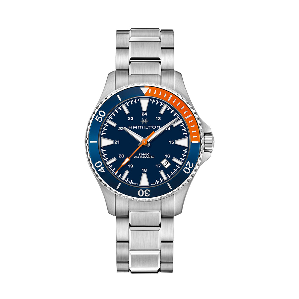 Hamilton Khaki Navy Scuba Automatic Steel Watch Blue and Orange Bezel 40 mm