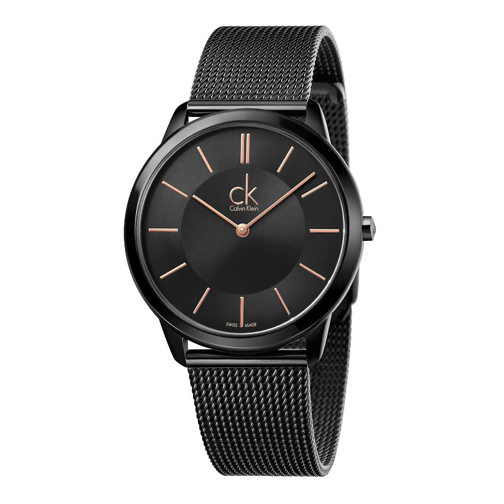 Calvin Klein Men's Watch Minimal Collection In Black PVD Steel With Milan Mesh Bracelet