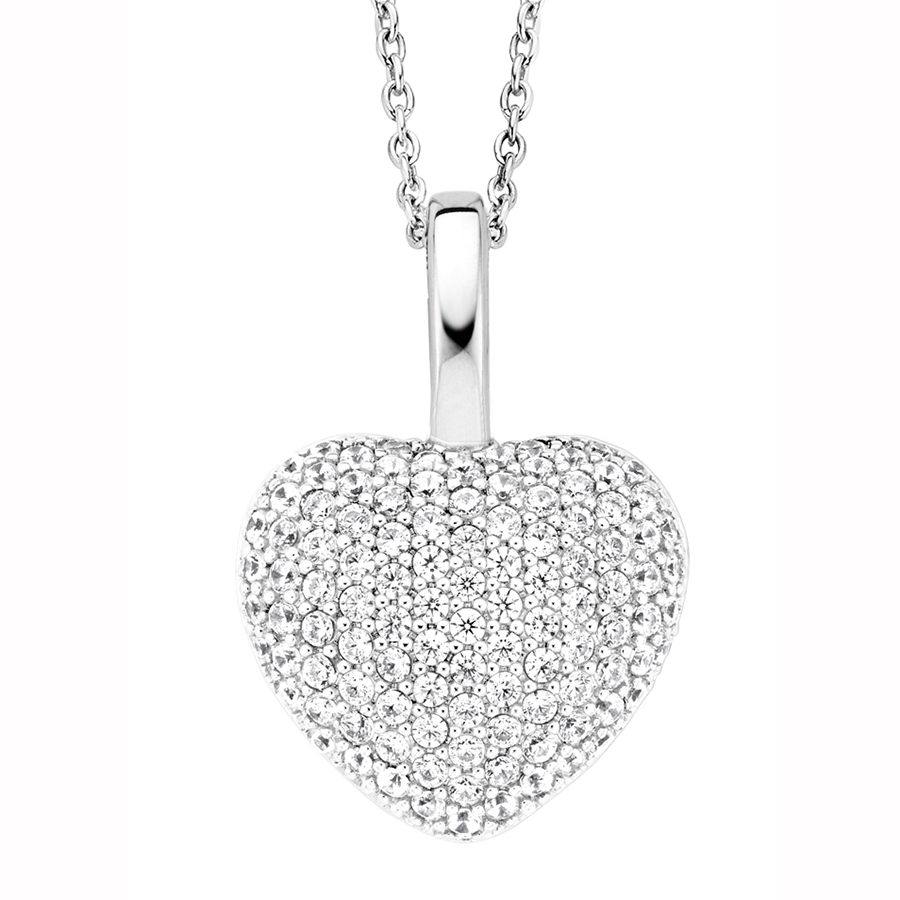 Ti Sento Milano 925 Sterling Silver Women's Necklace With Heart Pendant and Cubic Zirconia Pavè