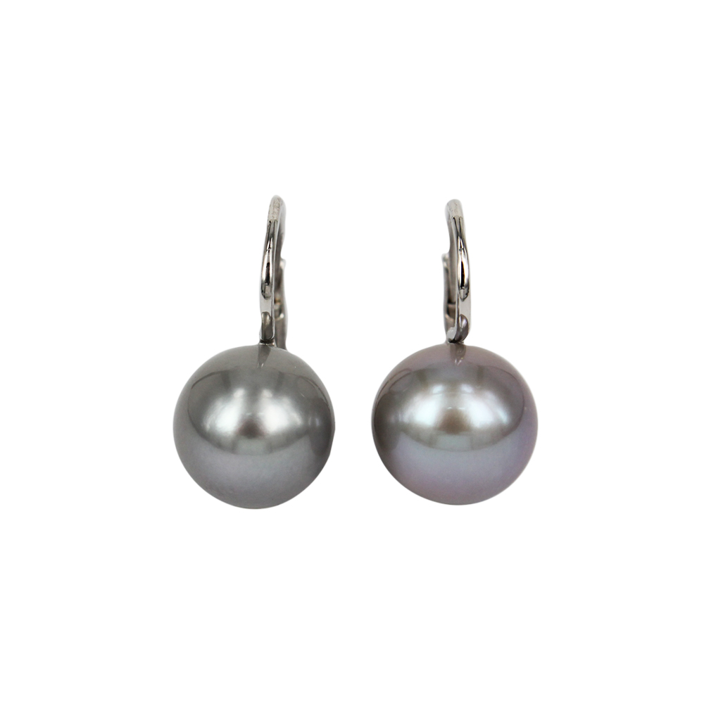 White Gold Earrings with Gray Asia Pearls Diameter 14 mm