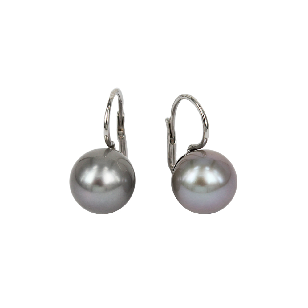 Fabio Ferro Earrings in White Gold with Grey Asian Pearls Diameter 14 mm