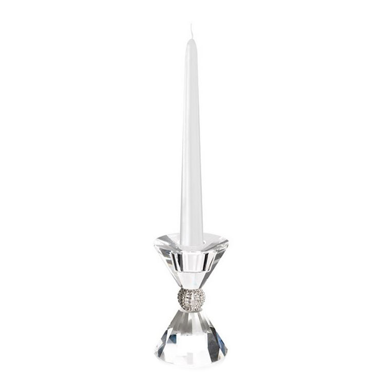 Ottaviani hourglass crystal candlestick with white rhinestones