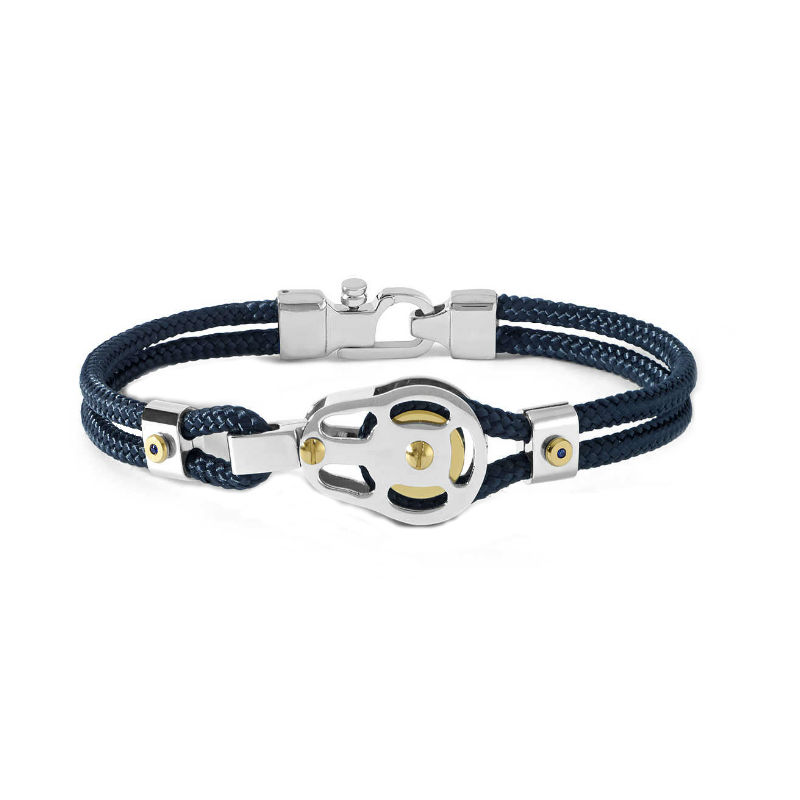 Comete Bracelet Men's New Collection Blu Di Genova In Steel With Nautical Cord Blue