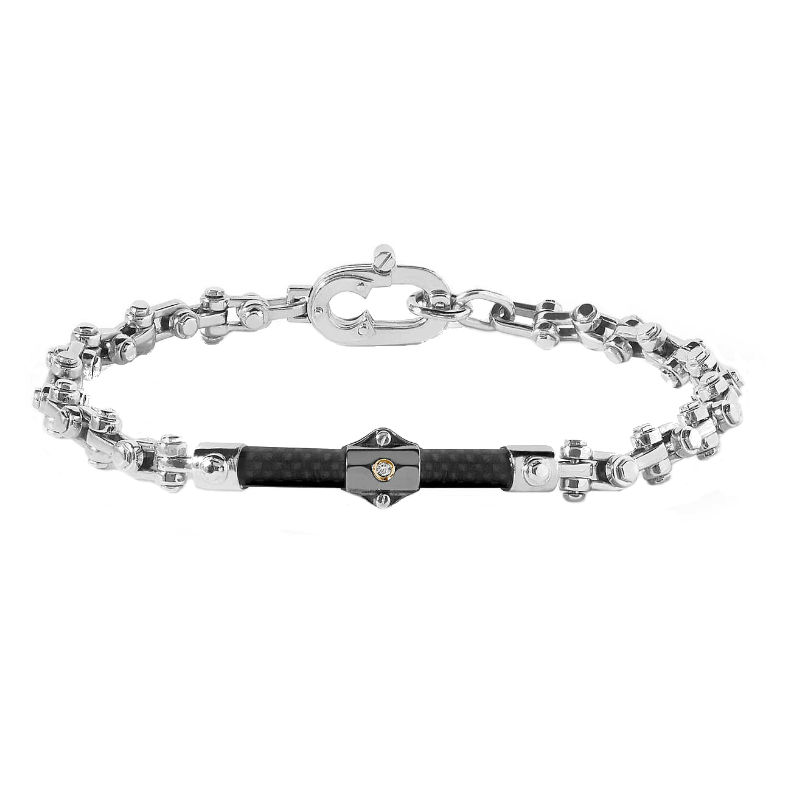 Comete Gioielli Men's Bracelet Building Collection In Steel And Carbon With Yellow PVD