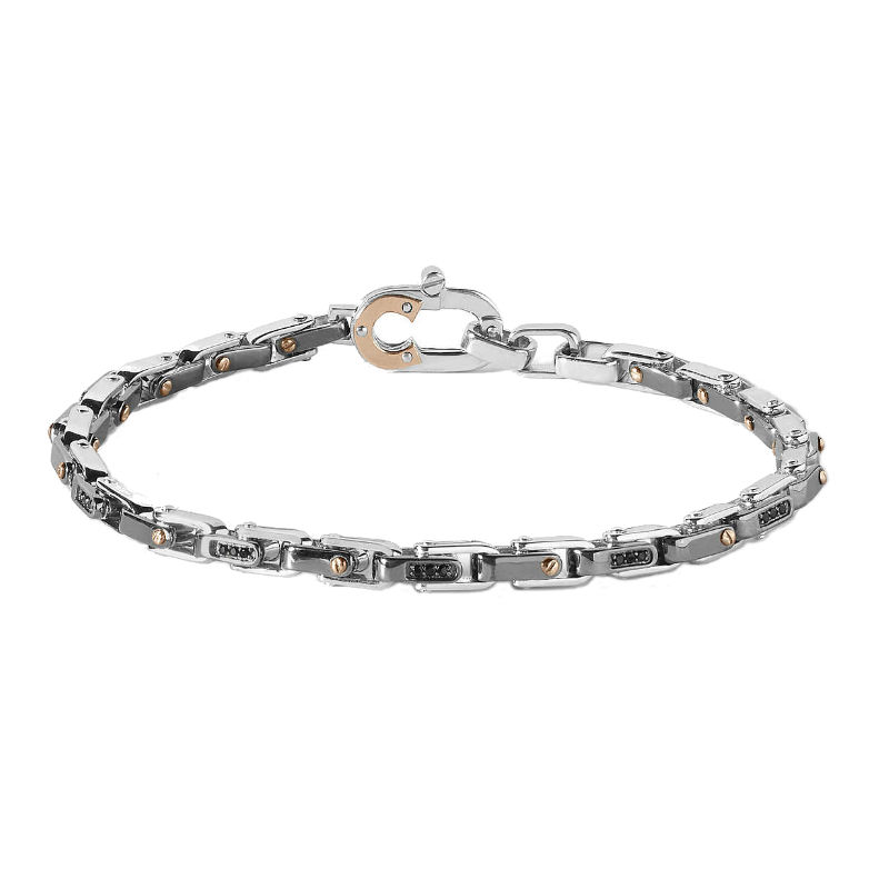 Comete Gioielli Men's Bracelet Reverse Collection In Steel And Gray PVD With Black Spinel