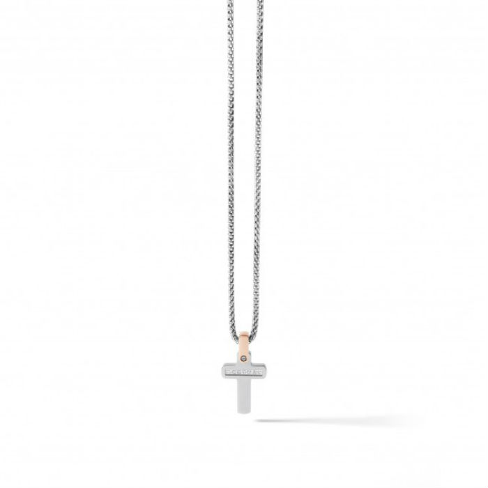 Comets Men's Necklace Senior Collection In Steel With Rose Gold And Diamonds