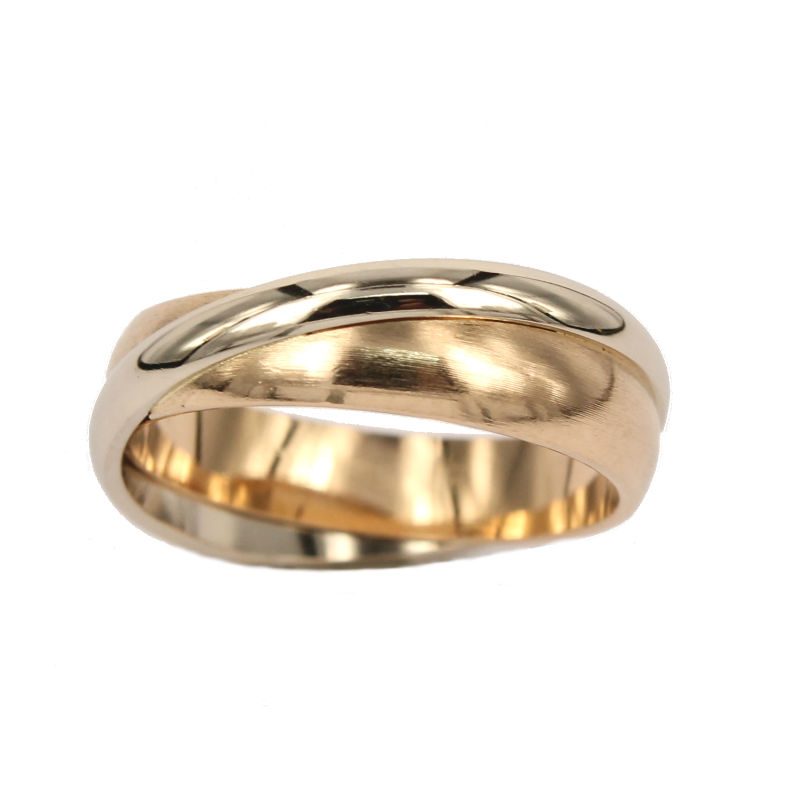 Satin Yellow Gold and White Gold Wedding Band Model Union Fabio Iron the Jewels