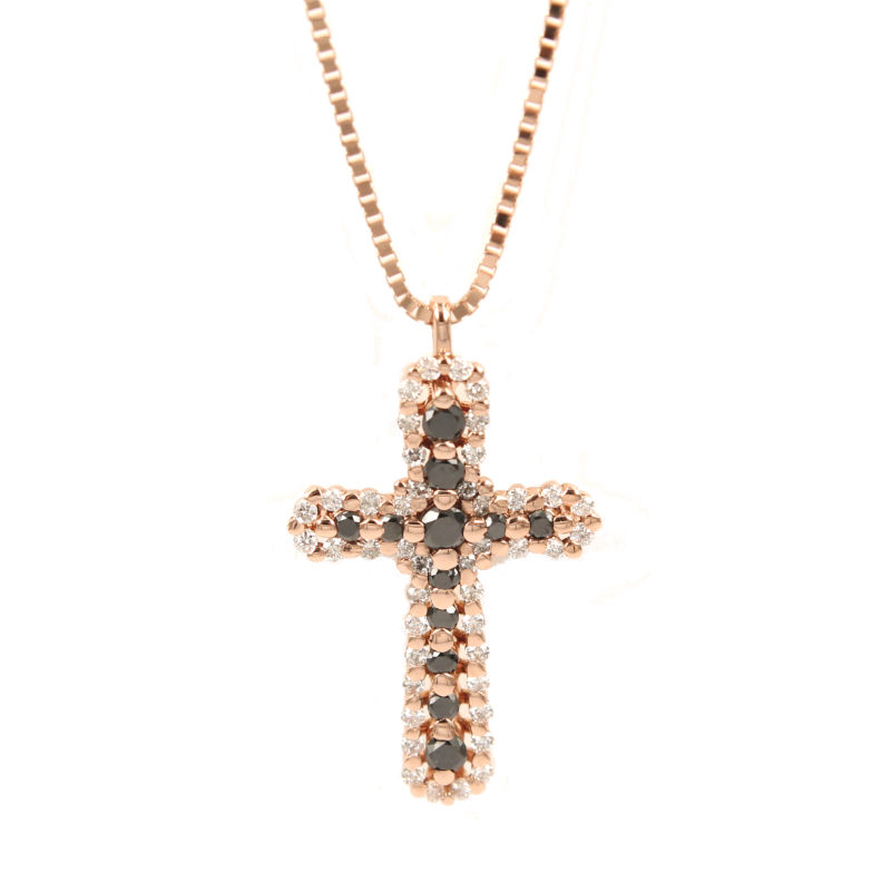 Fabio Ferro Unisex Necklace In Rose Gold With Black Diamond Cross
